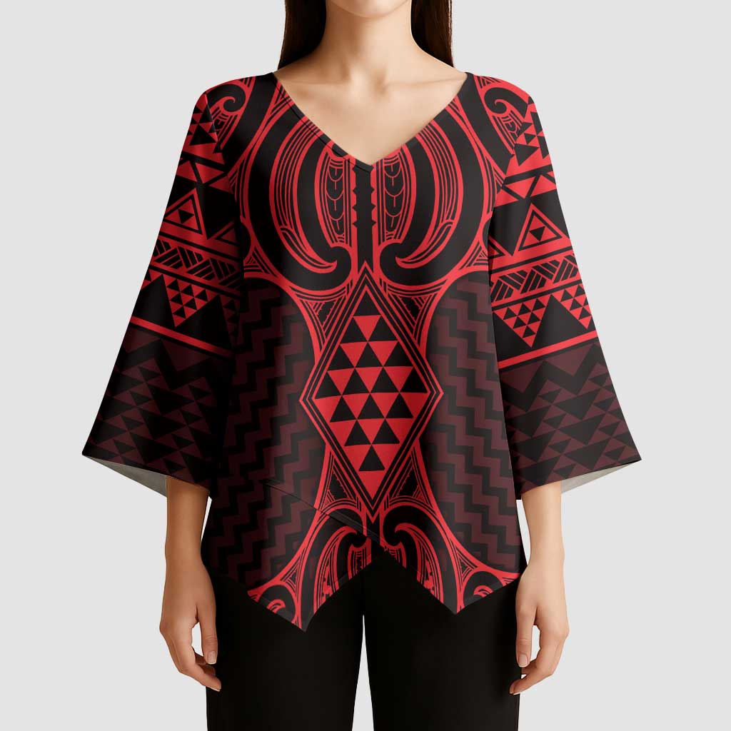 Whero Maori Ta Moko Poutama Art Kimono Sleeve Blouse - Aussie Hoodie