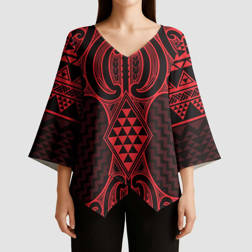 Whero Maori Ta Moko Poutama Art Kimono Sleeve Blouse - Aussie Hoodie