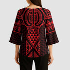 Whero Maori Ta Moko Poutama Art Kimono Sleeve Blouse - Aussie Hoodie