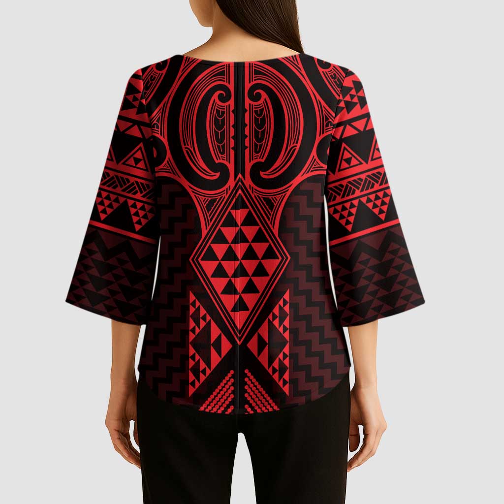 Whero Maori Ta Moko Poutama Art Kimono Sleeve Blouse - Aussie Hoodie