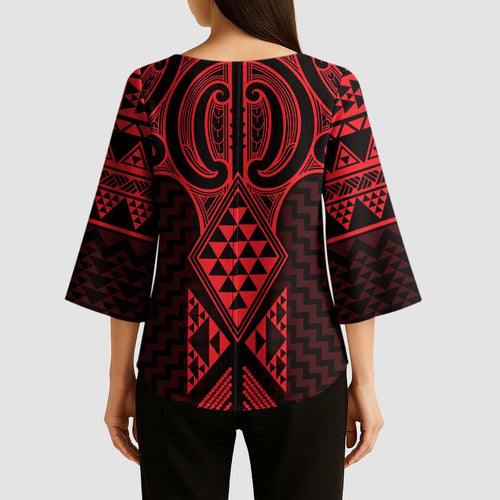 Whero Maori Ta Moko Poutama Art Kimono Sleeve Blouse - Aussie Hoodie