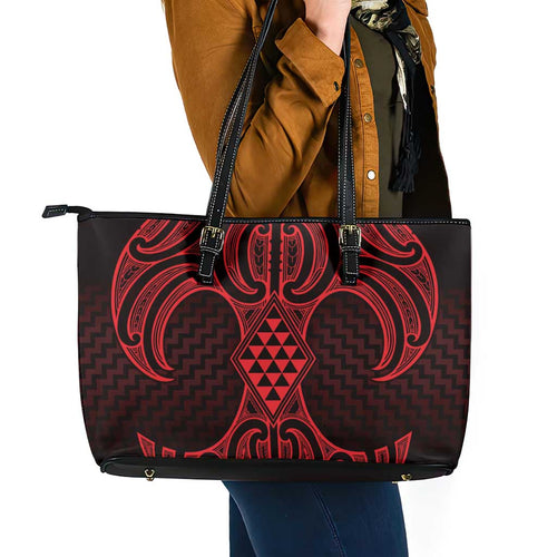 Whero Maori Ta Moko Poutama Art Leather Tote Bag
