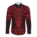 Whero Maori Ta Moko Poutama Art Long Sleeve Button Shirt