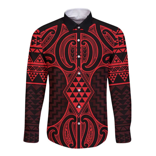 Whero Maori Ta Moko Poutama Art Long Sleeve Button Shirt