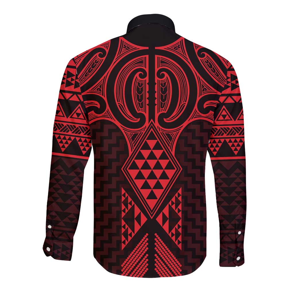 Whero Maori Ta Moko Poutama Art Long Sleeve Button Shirt