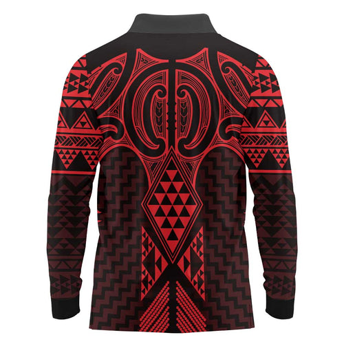 Whero Maori Ta Moko Poutama Art Long Sleeve Polo Shirt