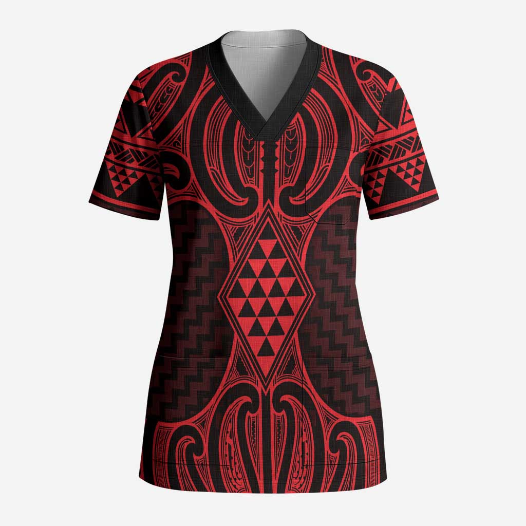 Whero Maori Ta Moko Poutama Art Scrub Top - Aussie Hoodie