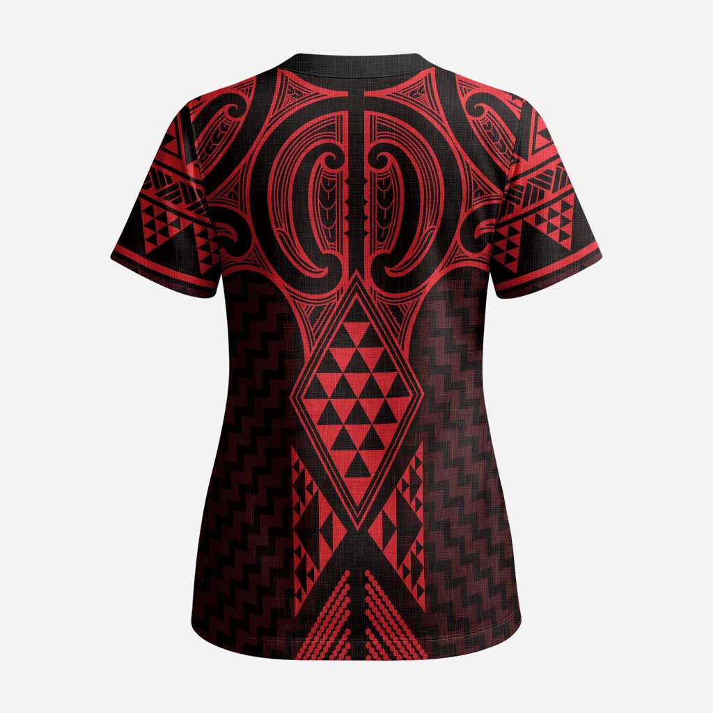 Whero Maori Ta Moko Poutama Art Scrub Top - Aussie Hoodie