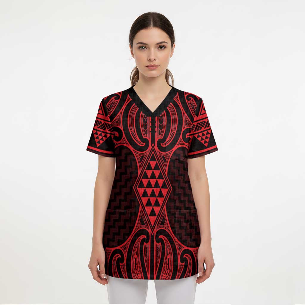 Whero Maori Ta Moko Poutama Art Scrub Top - Aussie Hoodie