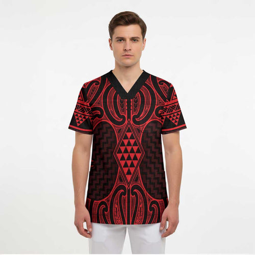Whero Maori Ta Moko Poutama Art Scrub Top - Aussie Hoodie