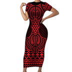 Whero Maori Ta Moko Poutama Art Short Sleeve Bodycon Dress
