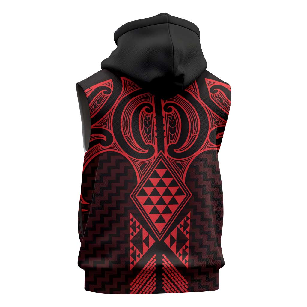 Whero Maori Ta Moko Poutama Art Sleeveless Hoodie - Aussie Hoodie