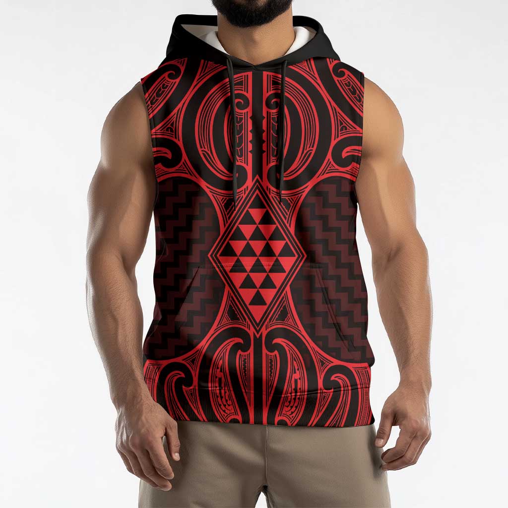 Whero Maori Ta Moko Poutama Art Sleeveless Hoodie - Aussie Hoodie