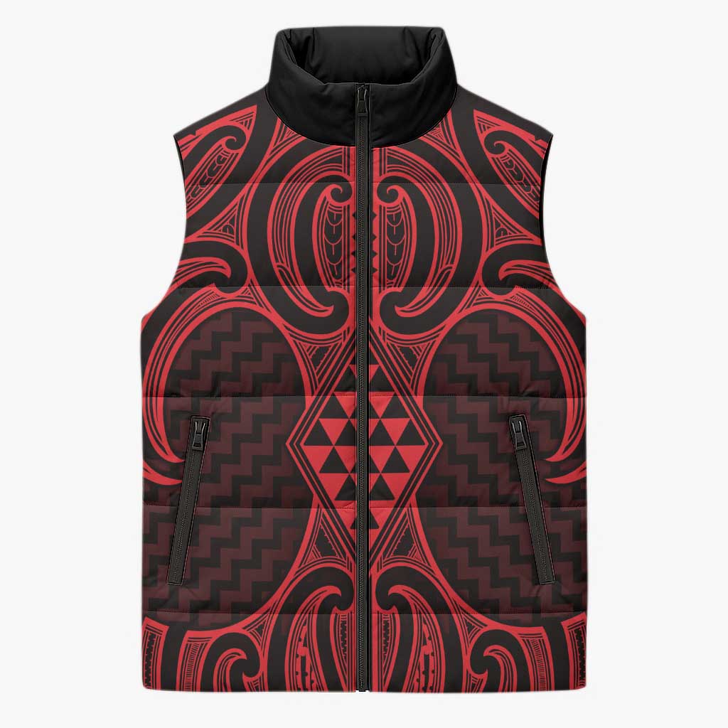 Whero Maori Ta Moko Poutama Art Sleeveless Puffer Jacket - Aussie Hoodie
