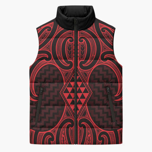 Whero Maori Ta Moko Poutama Art Sleeveless Puffer Jacket - Aussie Hoodie
