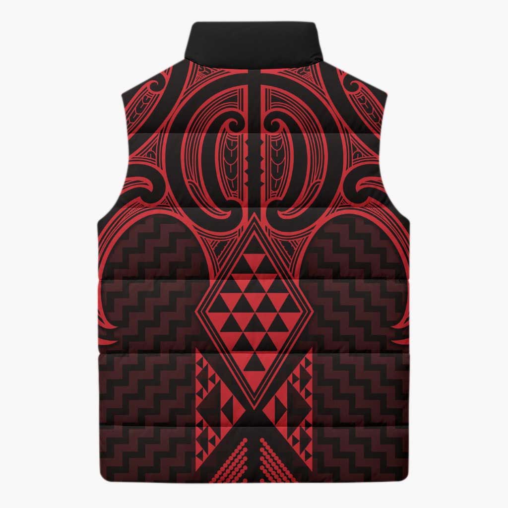 Whero Maori Ta Moko Poutama Art Sleeveless Puffer Jacket - Aussie Hoodie
