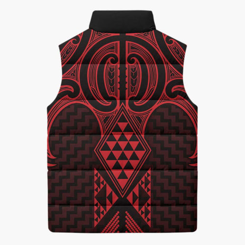 Whero Maori Ta Moko Poutama Art Sleeveless Puffer Jacket - Aussie Hoodie
