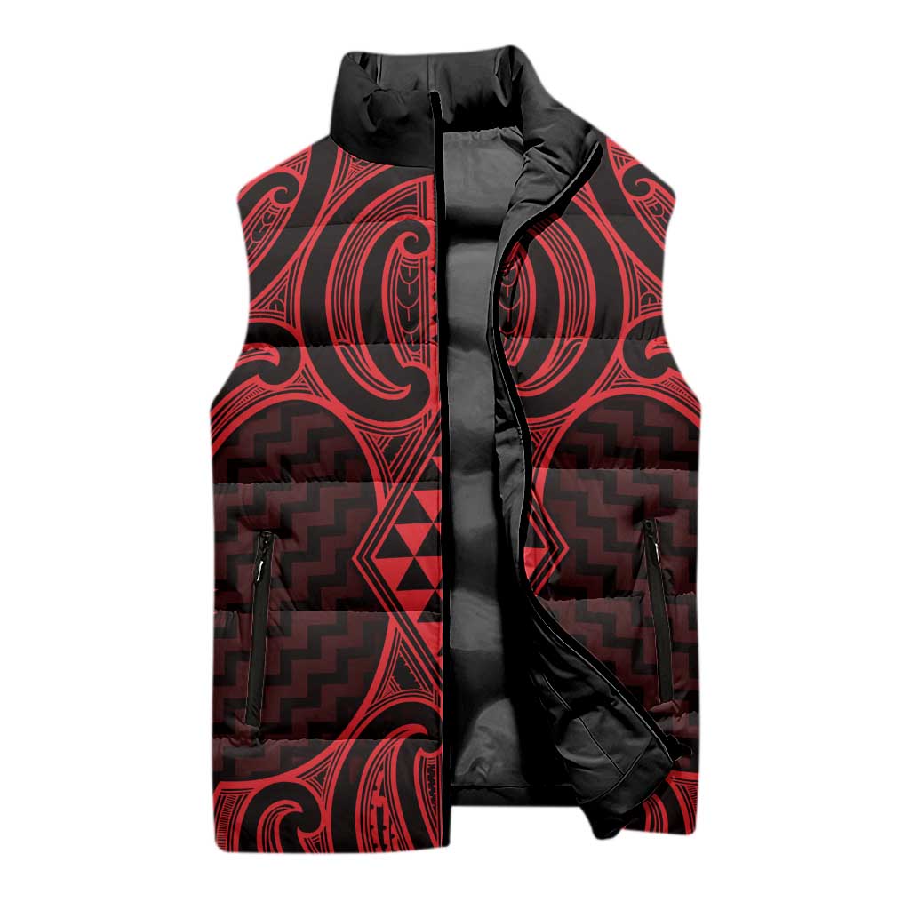 Whero Maori Ta Moko Poutama Art Sleeveless Puffer Jacket - Aussie Hoodie