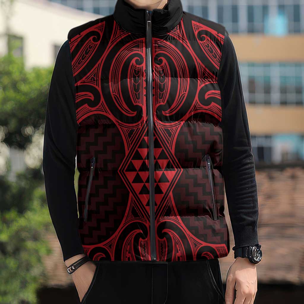 Whero Maori Ta Moko Poutama Art Sleeveless Puffer Jacket - Aussie Hoodie