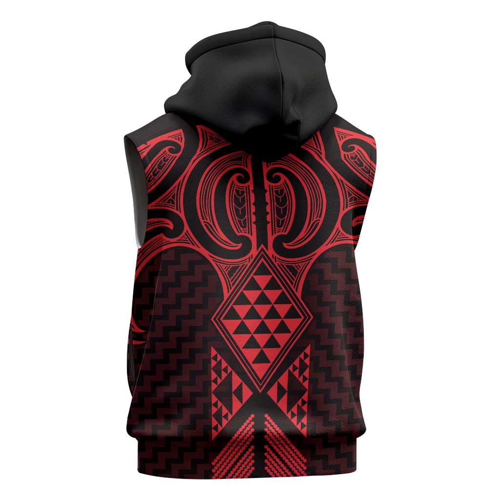 Whero Maori Ta Moko Poutama Art Sleeveless Zip Hoodie LT9