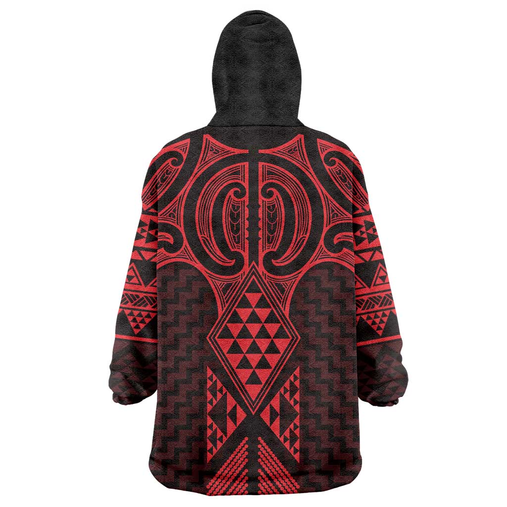 Whero Maori Ta Moko Poutama Art Wearable Blanket Hoodie