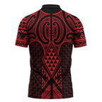 Whero Maori Ta Moko Poutama Art Zipper Polo Shirt - Aussie Hoodie