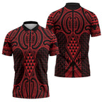 Whero Maori Ta Moko Poutama Art Zipper Polo Shirt - Aussie Hoodie