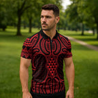 Whero Maori Ta Moko Poutama Art Zipper Polo Shirt - Aussie Hoodie