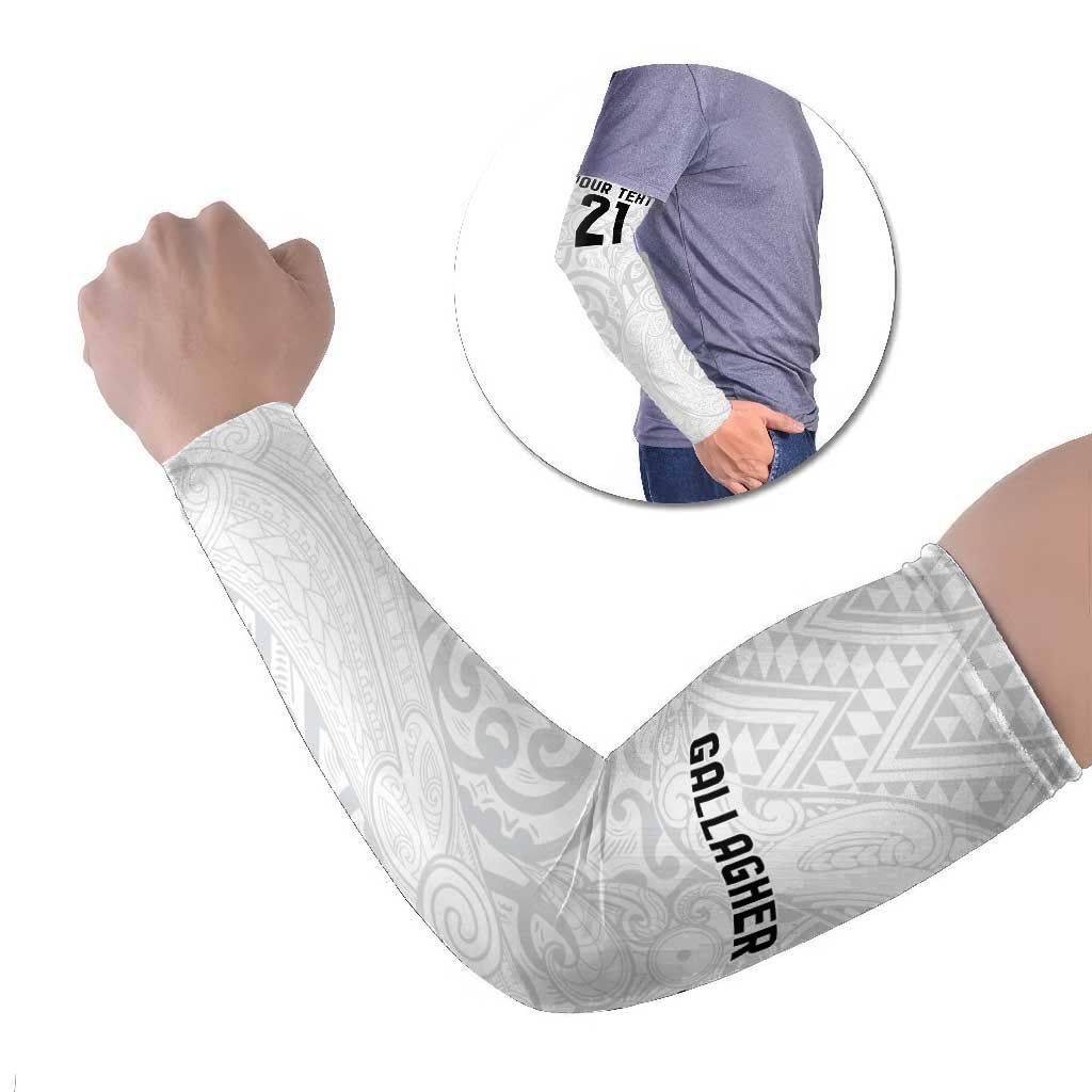 New Zealand Rangatira Custom Arm Sleeves All White Niho Taniwha Maori Tribal - Aussie Hoodie