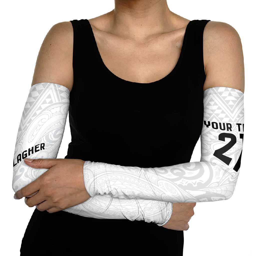 New Zealand Rangatira Custom Arm Sleeves All White Niho Taniwha Maori Tribal - Aussie Hoodie