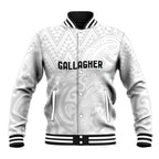 New Zealand Rangatira Custom Baseball Jacket All White Niho Taniwha Maori Tribal