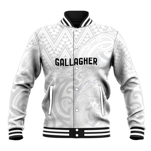 New Zealand Rangatira Custom Baseball Jacket All White Niho Taniwha Maori Tribal