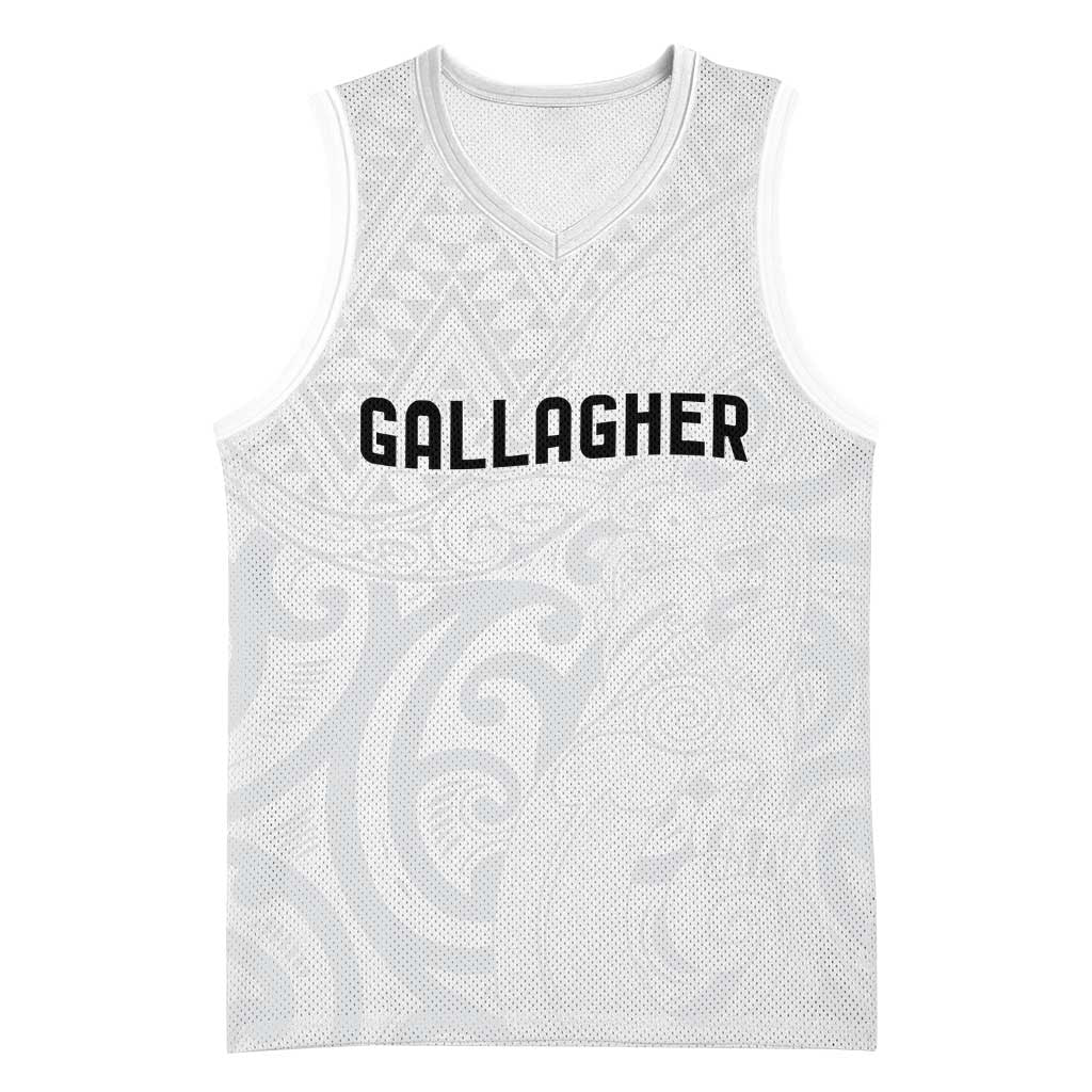 New Zealand Rangatira Custom Basketball Jersey All White Niho Taniwha Maori Tribal - Aussie Hoodie