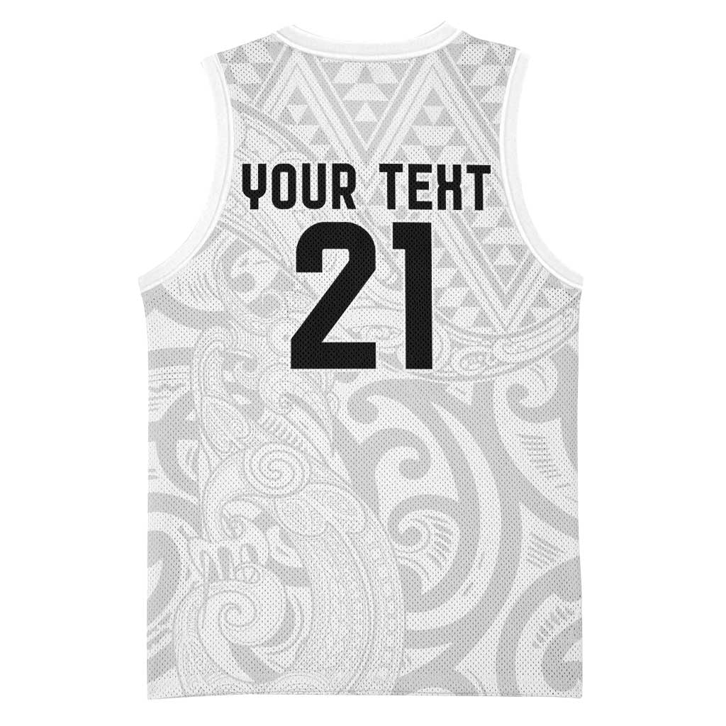 New Zealand Rangatira Custom Basketball Jersey All White Niho Taniwha Maori Tribal - Aussie Hoodie
