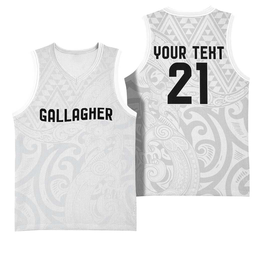 New Zealand Rangatira Custom Basketball Jersey All White Niho Taniwha Maori Tribal - Aussie Hoodie