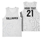 New Zealand Rangatira Custom Basketball Jersey All White Niho Taniwha Maori Tribal - Aussie Hoodie