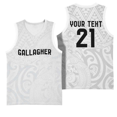 New Zealand Rangatira Custom Basketball Jersey All White Niho Taniwha Maori Tribal - Aussie Hoodie