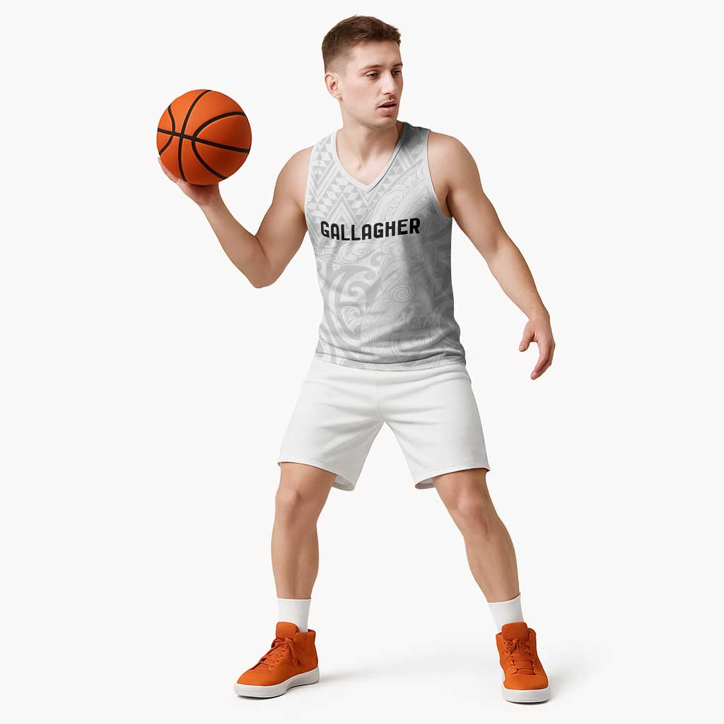 New Zealand Rangatira Custom Basketball Jersey All White Niho Taniwha Maori Tribal - Aussie Hoodie