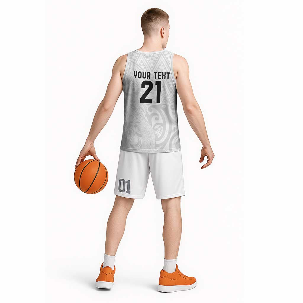 New Zealand Rangatira Custom Basketball Jersey All White Niho Taniwha Maori Tribal - Aussie Hoodie