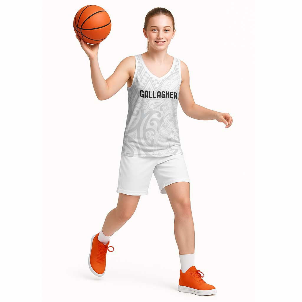 New Zealand Rangatira Custom Basketball Jersey All White Niho Taniwha Maori Tribal - Aussie Hoodie