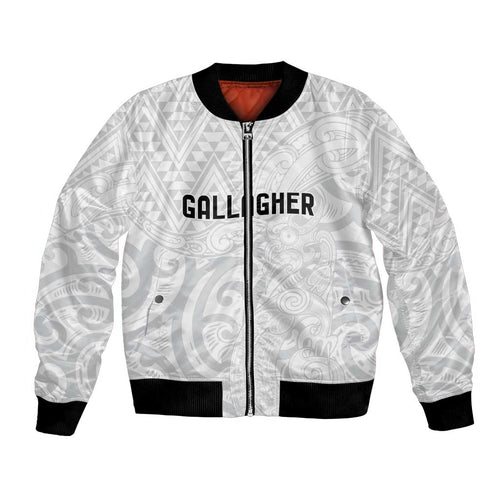 New Zealand Rangatira Custom Bomber Jacket All White Niho Taniwha Maori Tribal