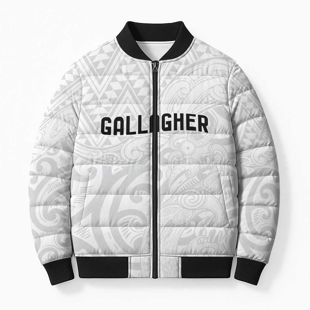 New Zealand Rangatira Custom Bomber Puffer Jacket All White Niho Taniwha Maori Tribal - Aussie Hoodie