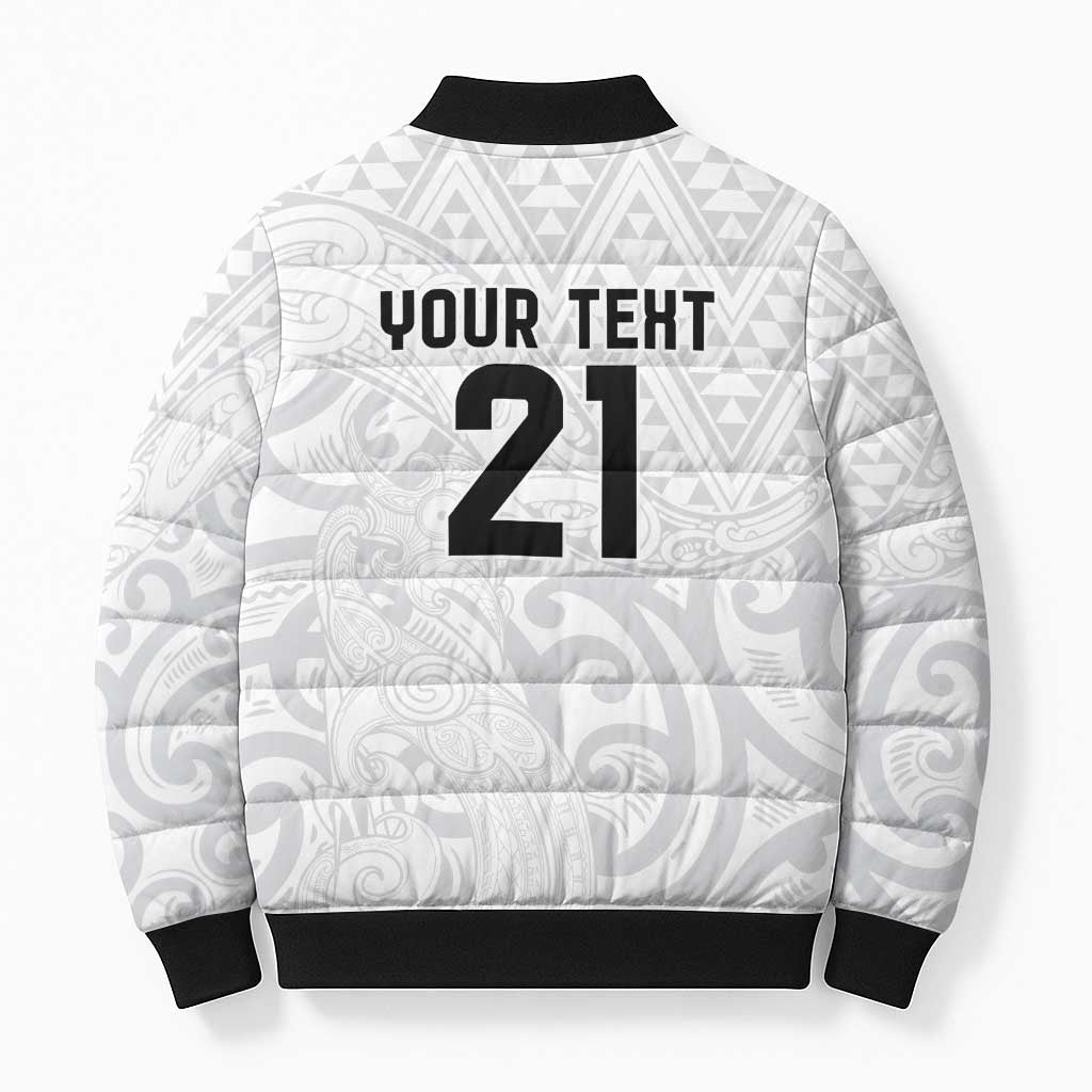 New Zealand Rangatira Custom Bomber Puffer Jacket All White Niho Taniwha Maori Tribal - Aussie Hoodie