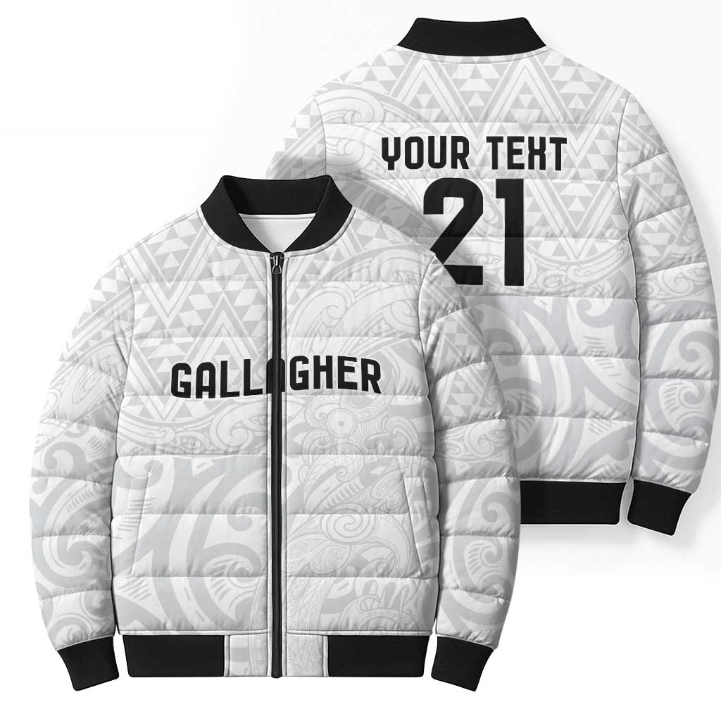 New Zealand Rangatira Custom Bomber Puffer Jacket All White Niho Taniwha Maori Tribal - Aussie Hoodie