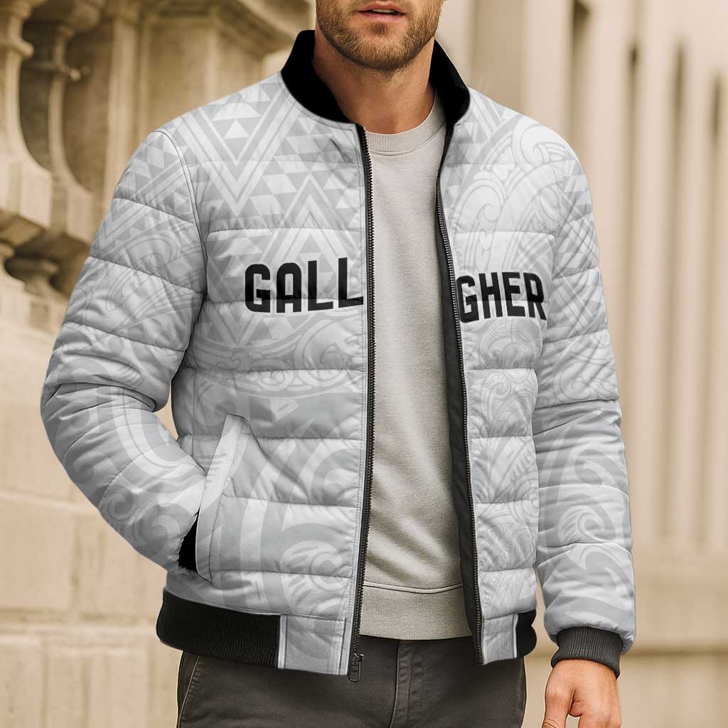 New Zealand Rangatira Custom Bomber Puffer Jacket All White Niho Taniwha Maori Tribal - Aussie Hoodie