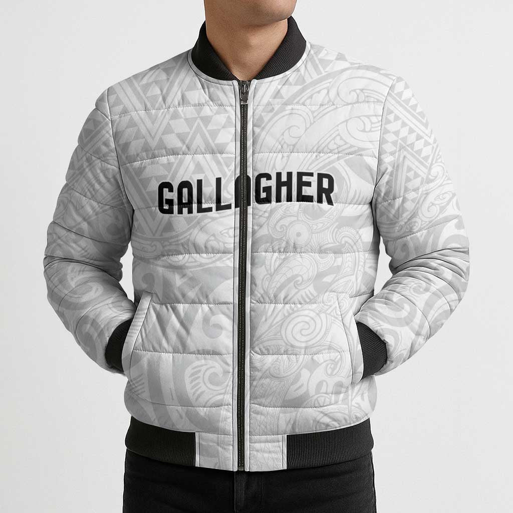 New Zealand Rangatira Custom Bomber Puffer Jacket All White Niho Taniwha Maori Tribal - Aussie Hoodie