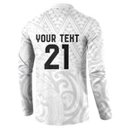 New Zealand Rangatira Custom Button Sweatshirt All White Niho Taniwha Maori Tribal