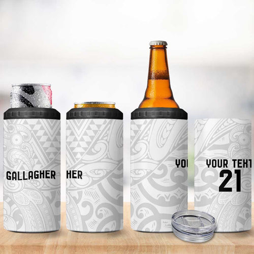 New Zealand Rangatira Custom 4 in 1 Can Cooler Tumbler All White Niho Taniwha Maori Tribal