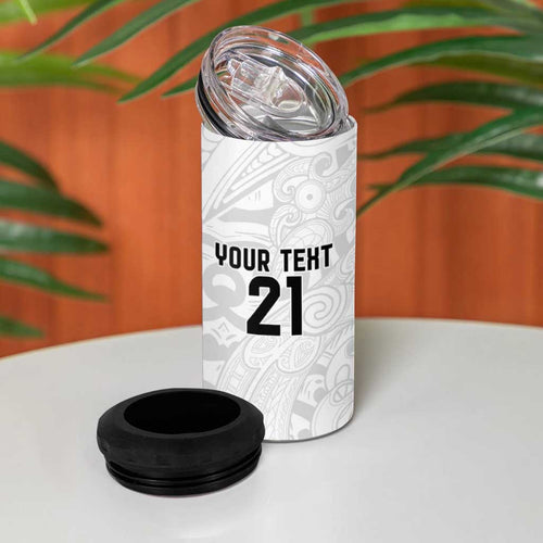 New Zealand Rangatira Custom 4 in 1 Can Cooler Tumbler All White Niho Taniwha Maori Tribal