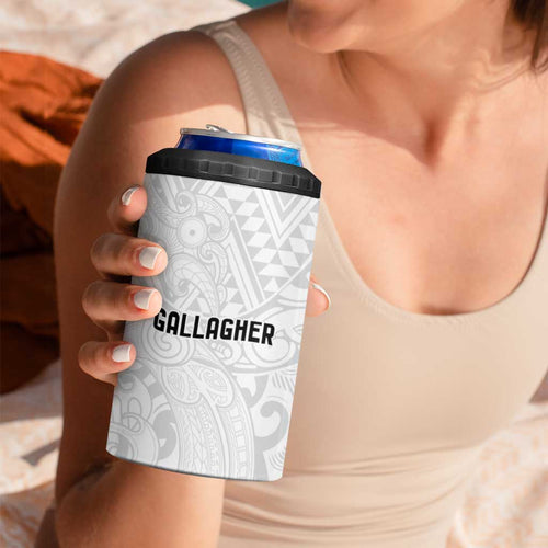 New Zealand Rangatira Custom 4 in 1 Can Cooler Tumbler All White Niho Taniwha Maori Tribal
